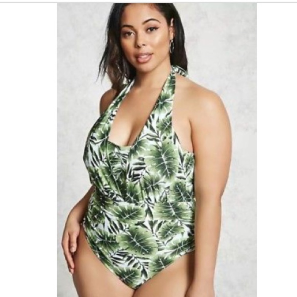 Forever 21 Green/White One Piece Swimsuit